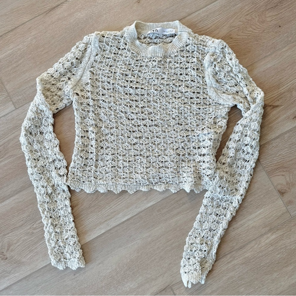 Cream Crochet Long Sleeve Top - Picture 2 of 5